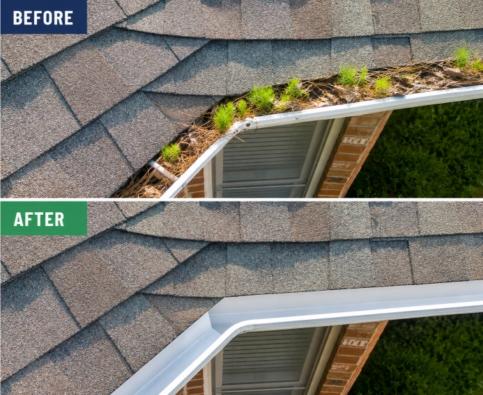Gutter after professional cleaning, fully cleared and flowing freely